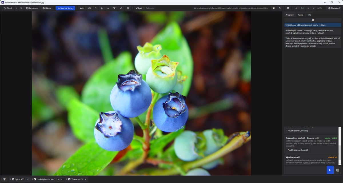 PhotoEditor – úprava fotky borůvek českým pokynem